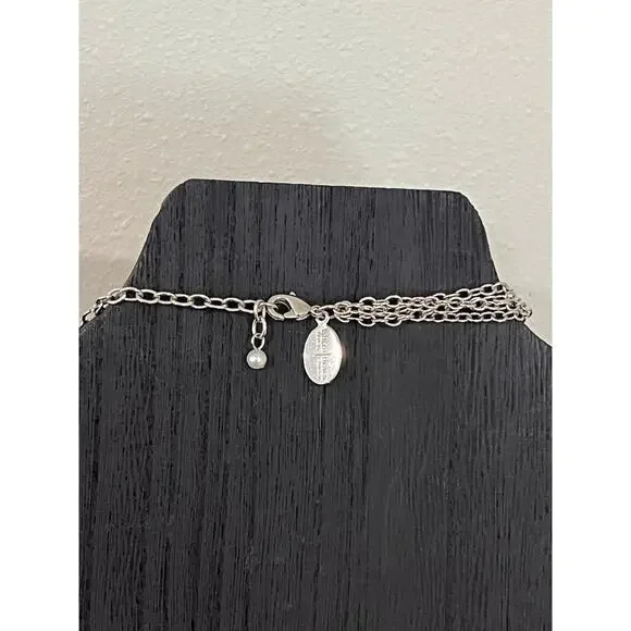 WHBM Necklace Lot 4pc Crystal Pearl Statement Layered Silver Tone - Picture 3 of 15